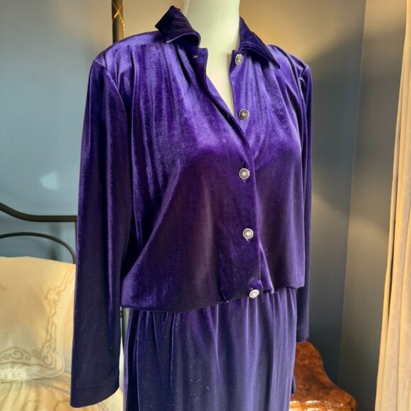 Royal Purple Velvet Long Sleeved Shirt and Maxi Skirt Set - Picture 3 of 16